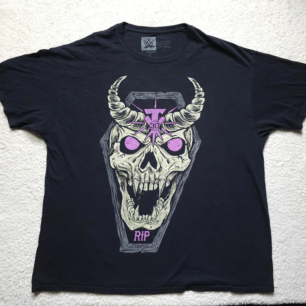 WWE Authentic Men's XL Black Undertaker Skull 30th RIP Graphic Cotton T-Shirt